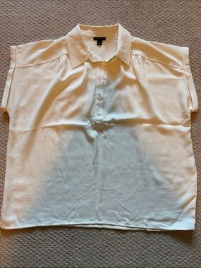 Ann Taylor Cream Short-Sleeve Collar Blouse